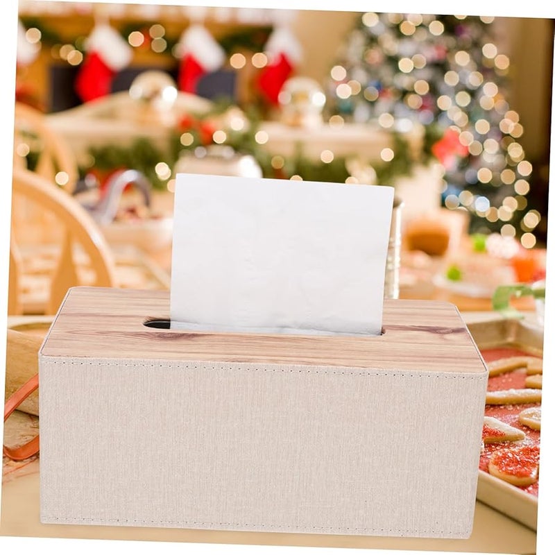 غطاء صندوق المناديل البيج حامل مستطيل أنيق للحمام وخزانة الملابس وغرفة المعيشة - Image 5